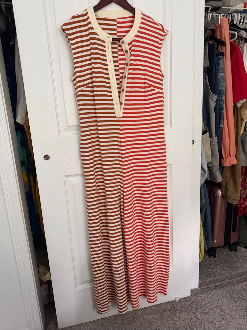 Striped Sleeveless Jumpsuit in Red & Brown